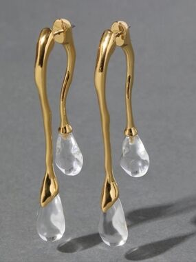 Alexis Bittar Lucite Gold Front Back Double Drop Earring- Clear